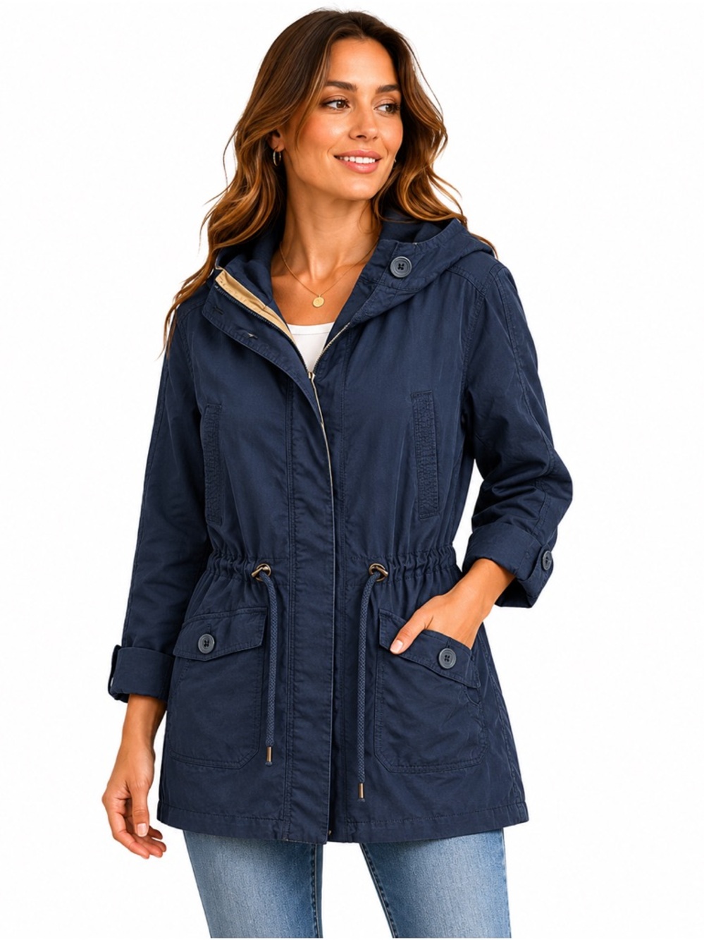 Timberland Navy Utility Parka Jacket Hooded Lightweight Travel Utility Small